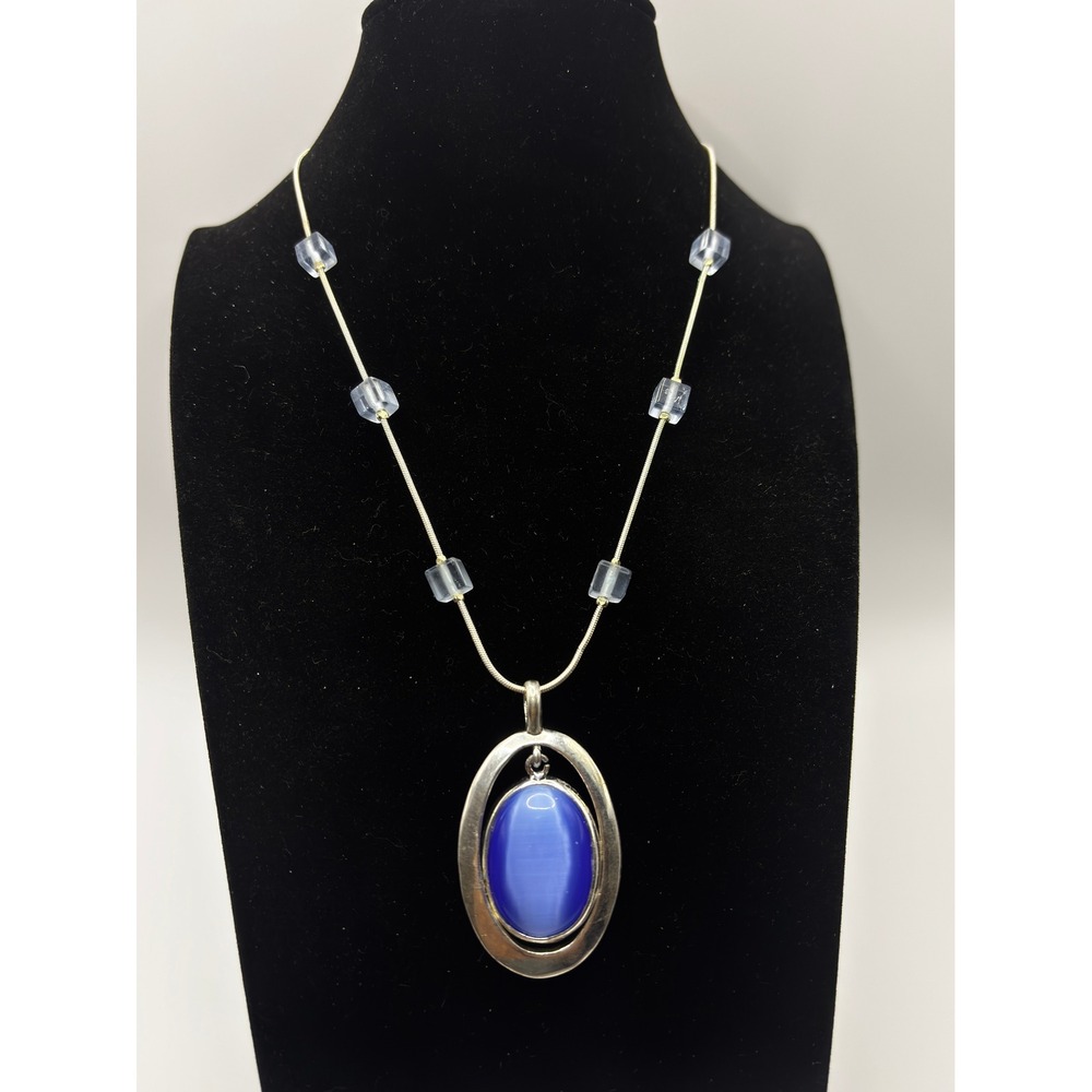 Croft & Barrow Pendant Necklace Womens‎ 15" Blue Silver Tone Oval Cabochon Bead